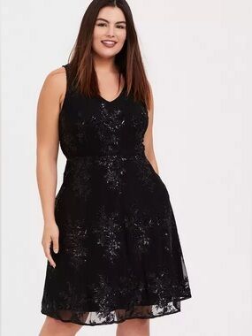NWT Torrid Special Occasion Black Sequin Skater Dress